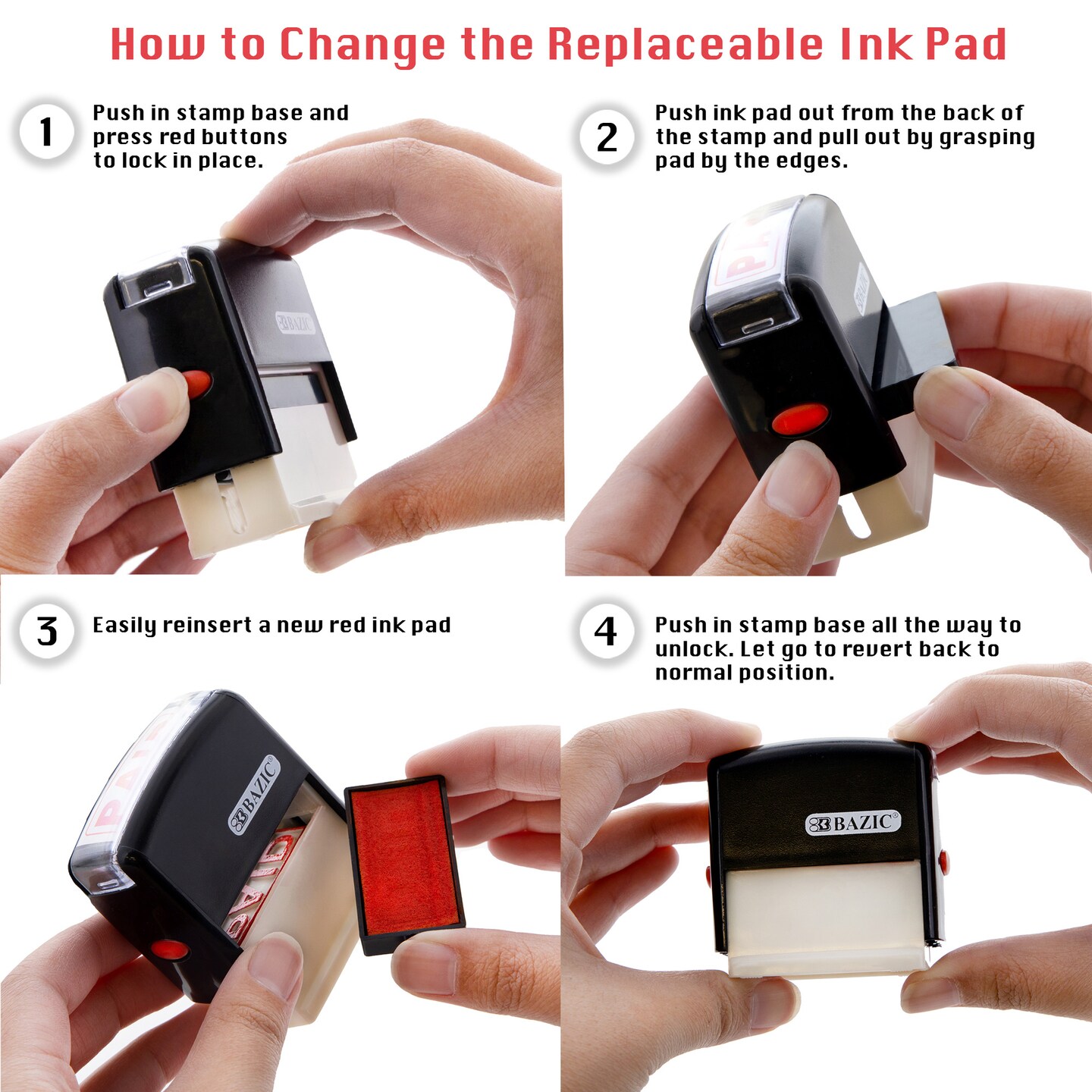 BAZIC Paid Self Inking Rubber Stamp (Red Ink)