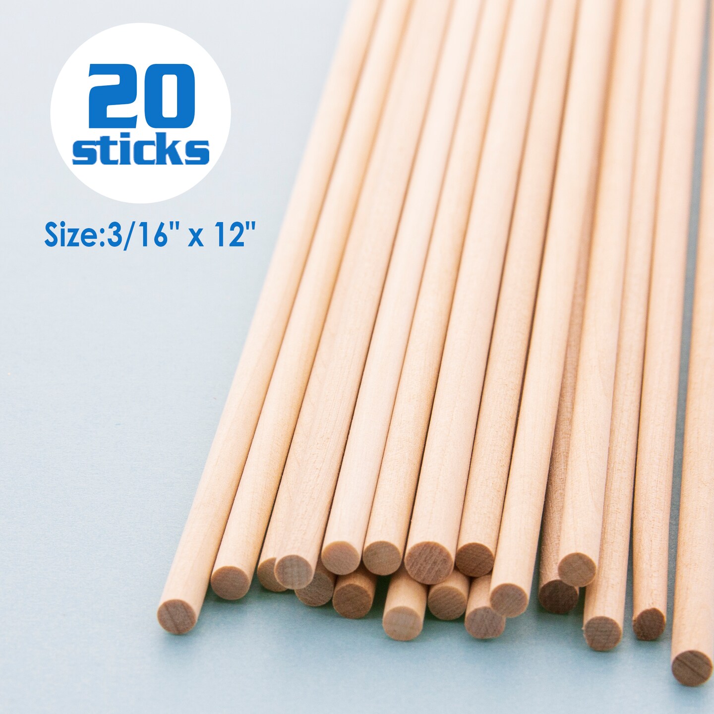 BAZIC Wooden Dowel Round Natural 3/16&#x22; x 12&#x22; (20/Bag)