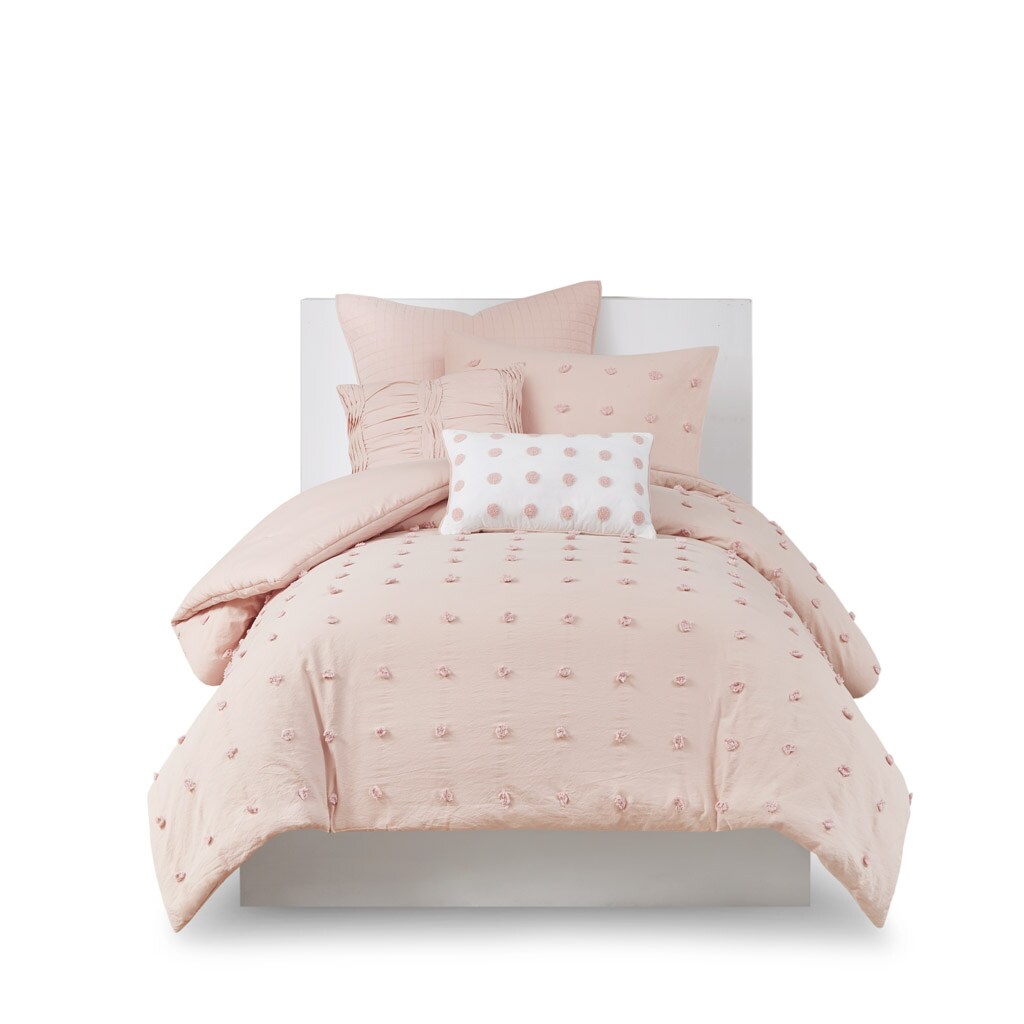 Gracie Mills   Mikel Chenille Dot Cotton Jacquard Comforter Set with Euro Shams and Throw Pillows - GRACE-9444