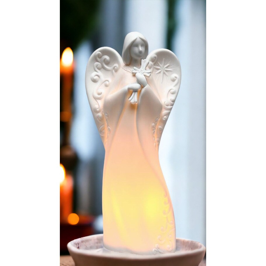 kevinsgiftshoppe Ceramic Angel Holding Cross Night Light Home Decor Religious Decor Religious Gift Church Decor