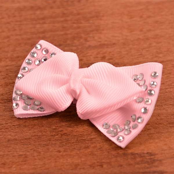 Suzie Fabric Bow with Rhinestone Brooch 2 1/2&#x22; x 1 3/8&#x22;