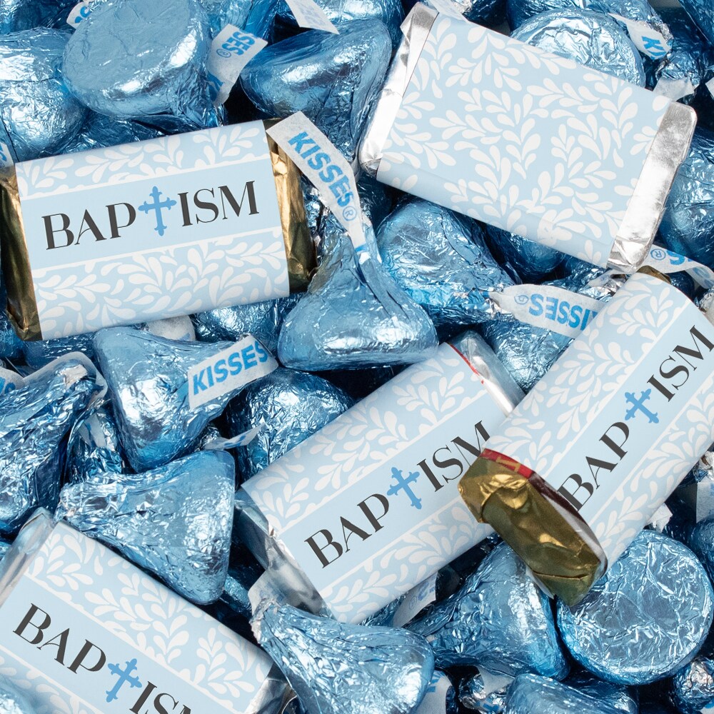 131 Pcs Boy Baptism Candy Party Favors Hershey&#x27;s Miniatures &#x26; Kisses (1.65 lbs) - Blue