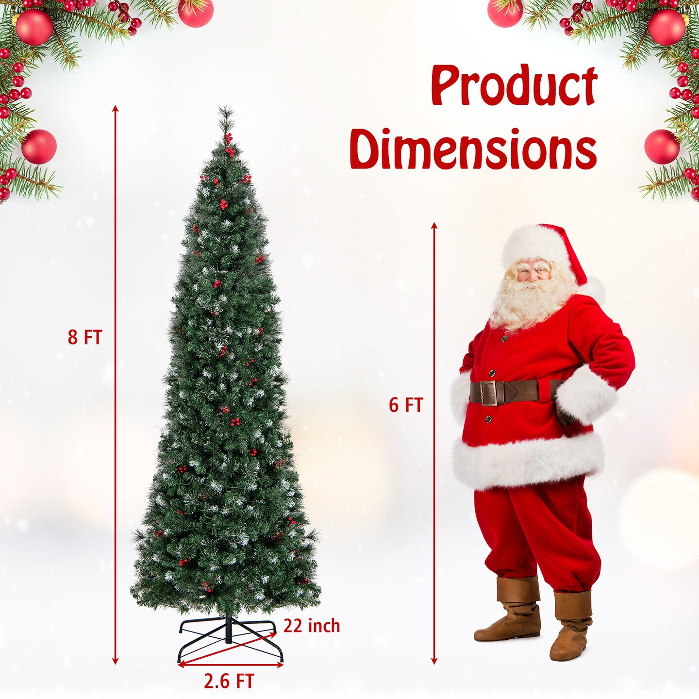 Pre-Lit Artificial Hinged Slim Pencil Christmas Tree