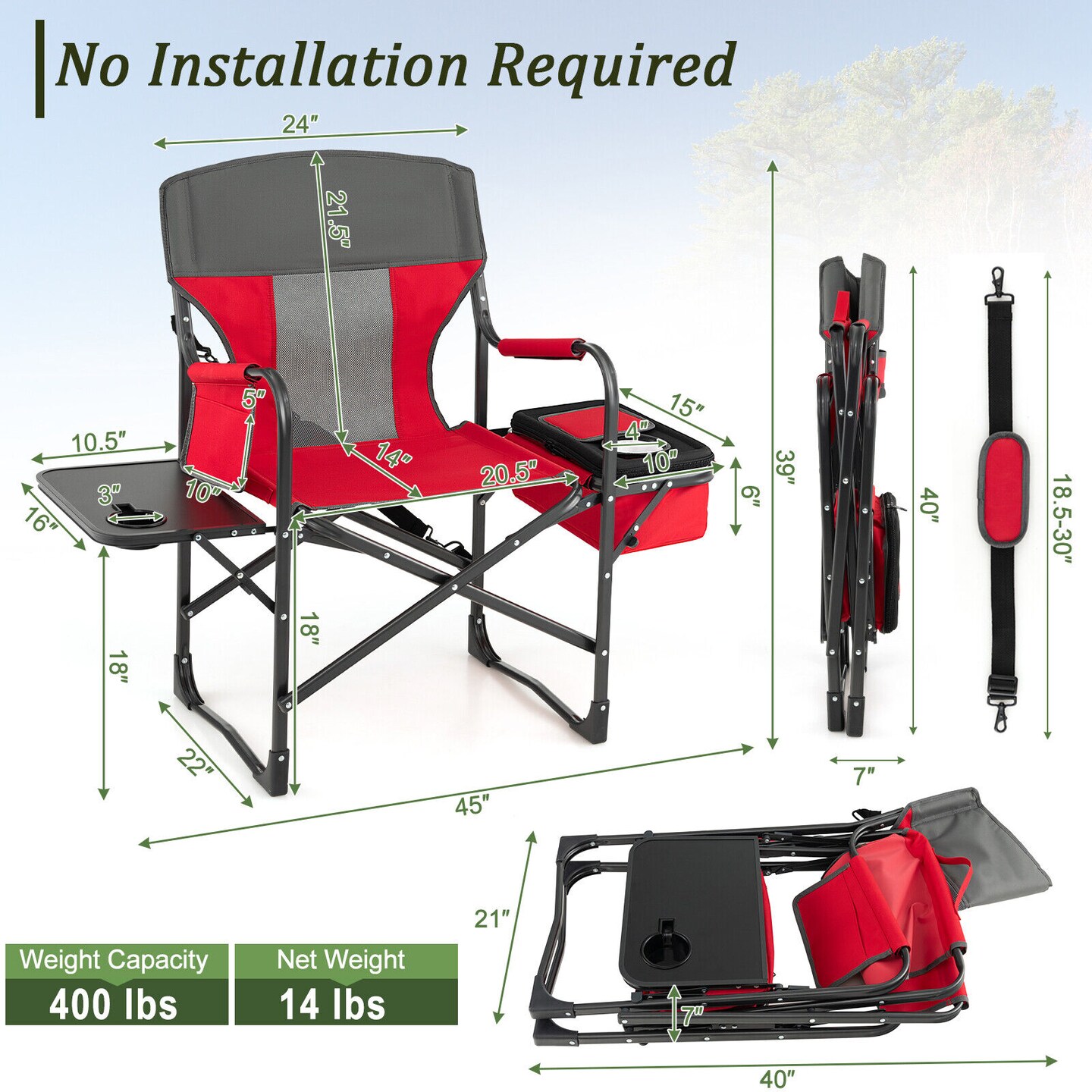 Folding Camping Directors Chair With Cooler Bag And Side Table