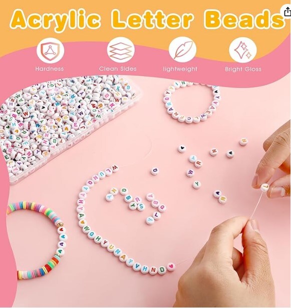 Heasy 820 Pieces Small Letter Beads for Bracelets, Friendship Bracelet Letter Beads Kit, White Colorful Alphabet Bracelet Beads Heart for Jewelry