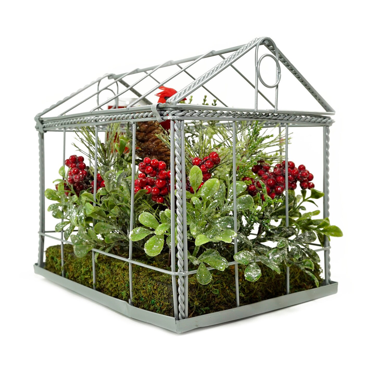 Northlight Cardinal Boxwood Artificial Christmas Greenhouse Arrangement - 9" - Red and Green