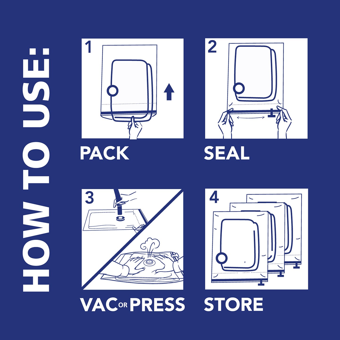 Hefty Shrink-Pak - 3 Jumbo Vacuum Storage Bags for Under Bed Storage, Clothing, Pillows, Towels, or Blankets