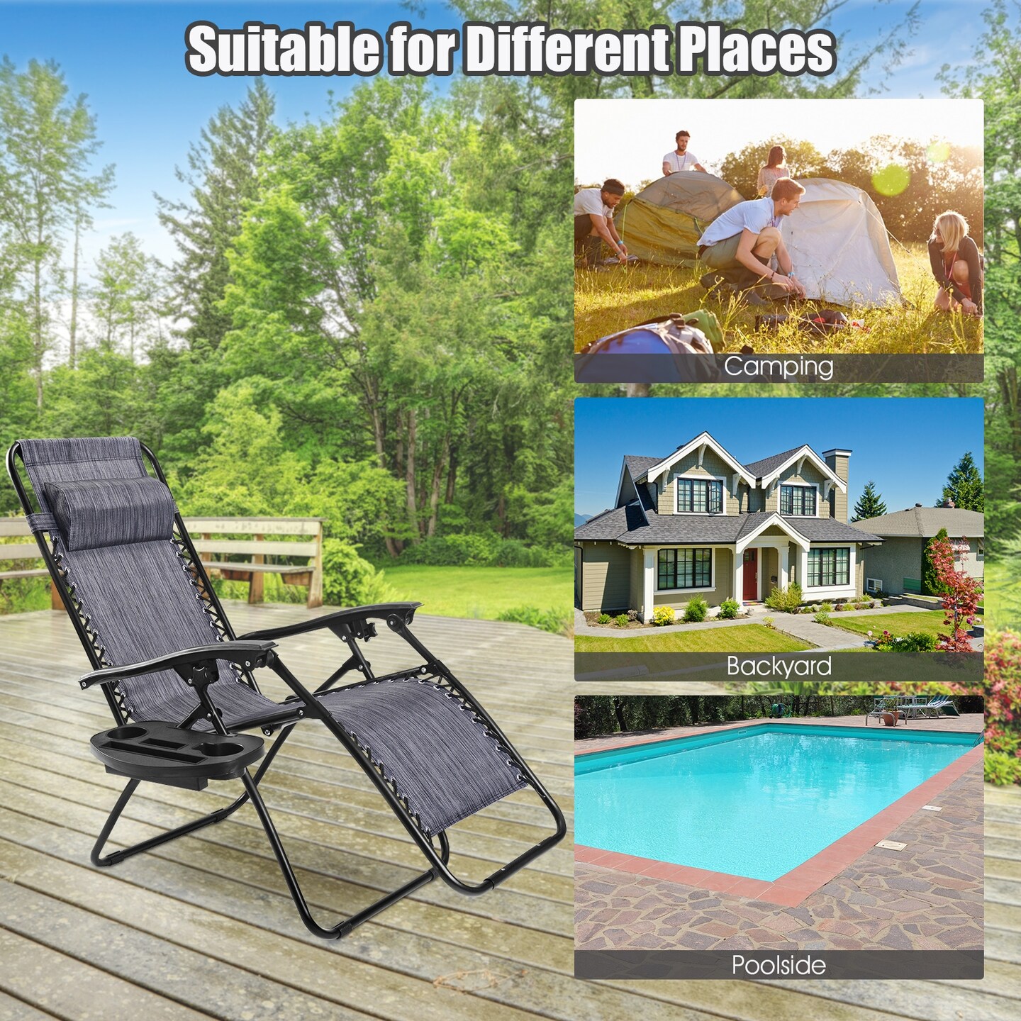 2 Pieces Folding Recliner Zero Gravity Lounge Chair