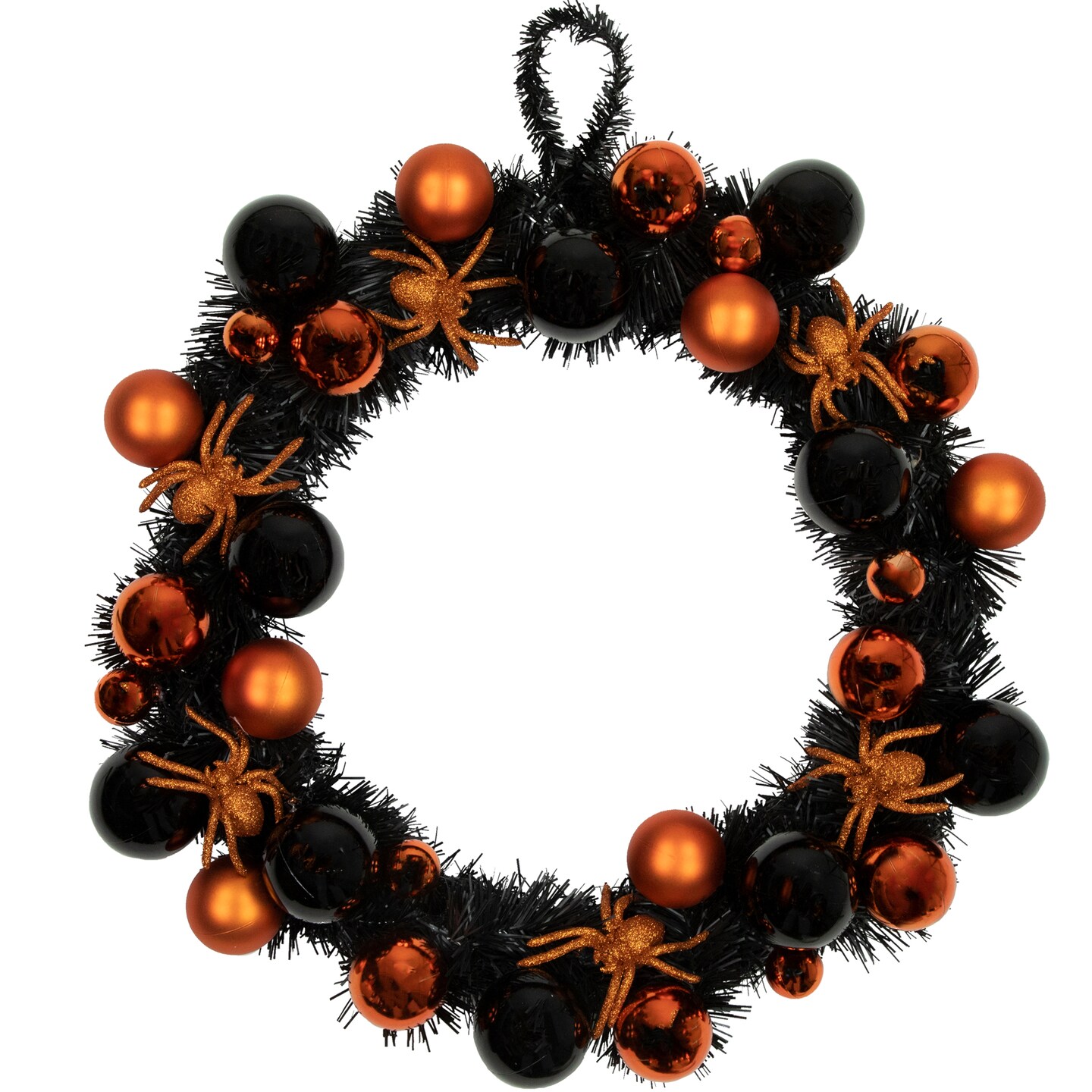 Northlight Orange Spiders and Ornaments Halloween Wreath, 18-Inch, Unlit