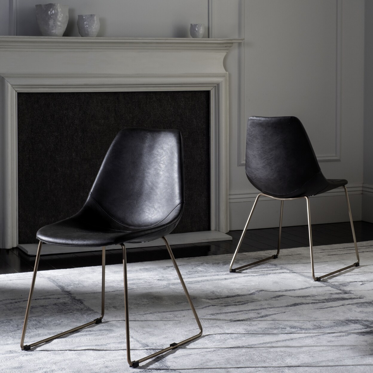 Safavieh   Dorian Mid-Century Modern Leather Dining Chair Grey / Copper