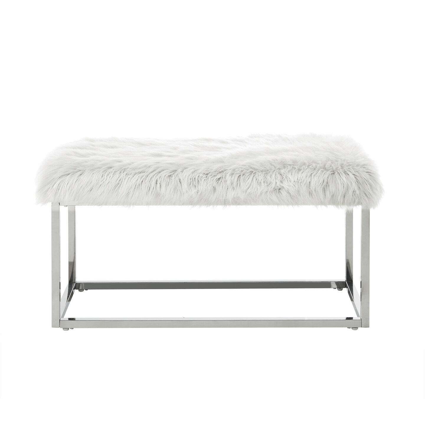 Verity Faux Fur Metal Frame Ottoman Bench With Gold/Chrome Legs