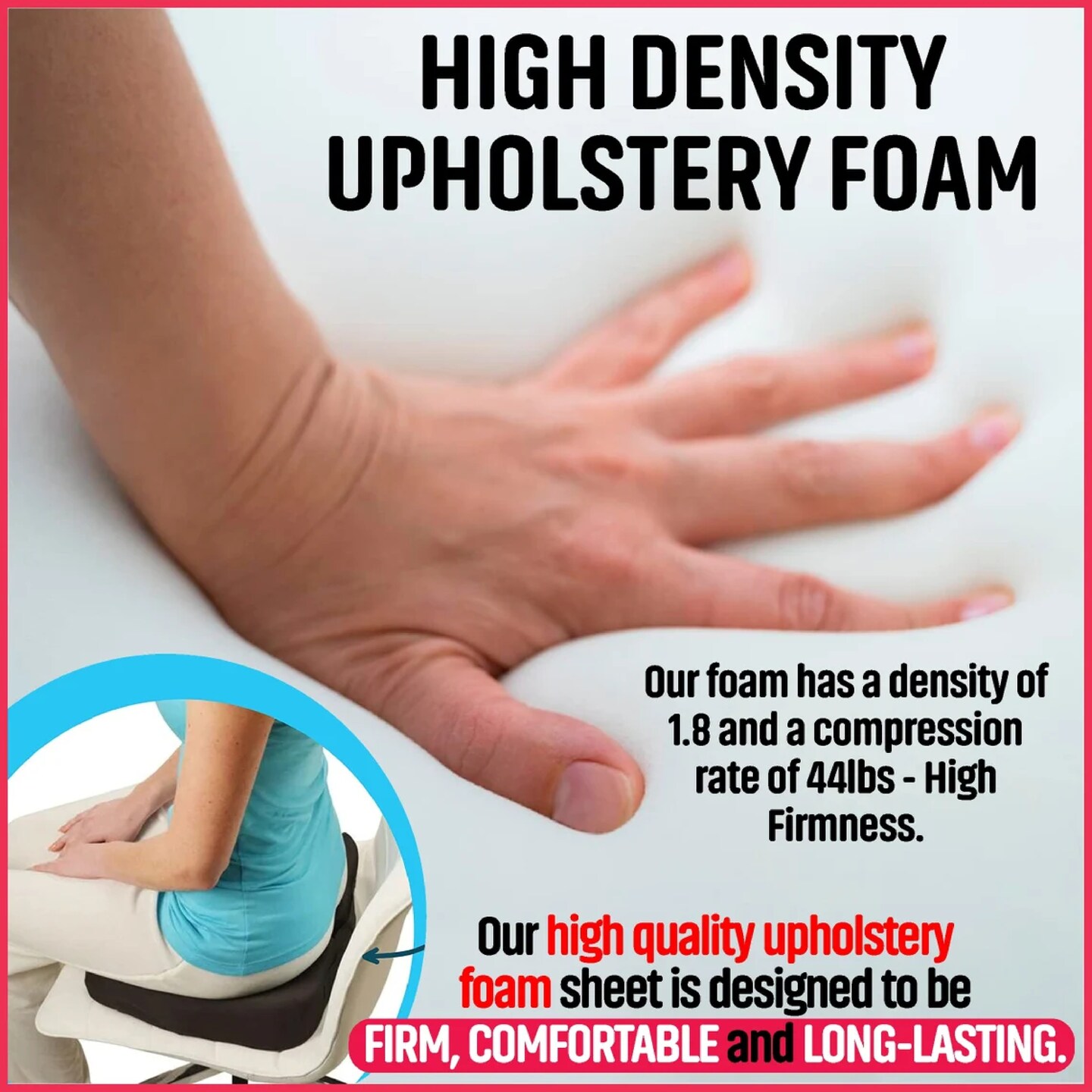 3 thick - High Density Upholstery Foam - Custom Sizes