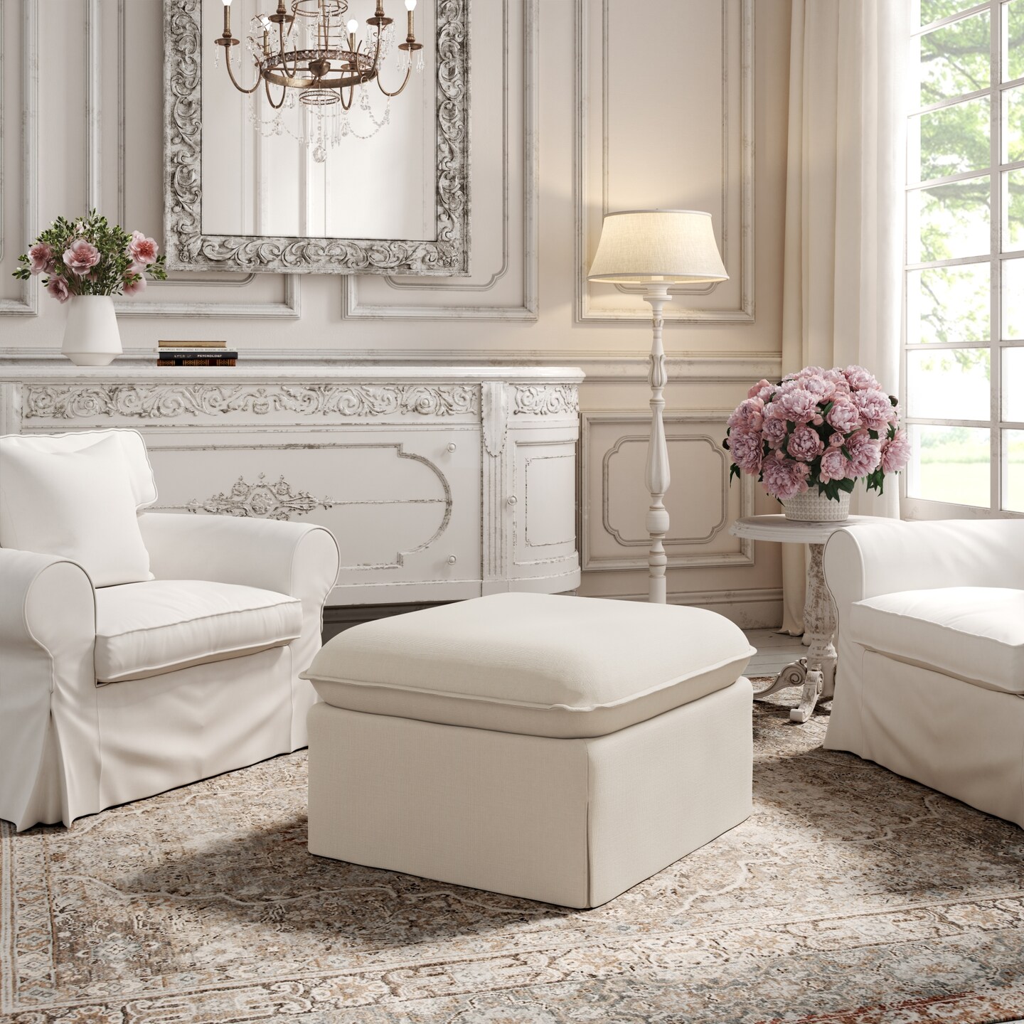 Maelynn Linen Rectangular Ottoman