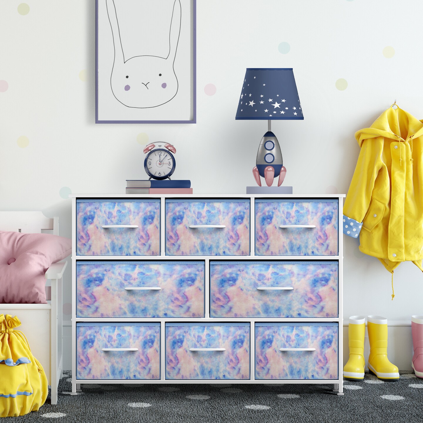 Sorbus Dresser with 8 Drawers - Chest Organizer Unit with Steel Frame Wood Top & Handle Easy Pull Fabric Bins for Clothes - Wide Storage Furniture for Bedroom, Hallway, Living Room, Nursery & Closet