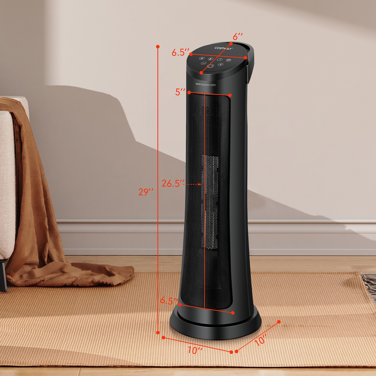 Costway 1500W Portable Electric PTC Heater Swing Space Heater w/ 24H Timer &#x26;Thermostat