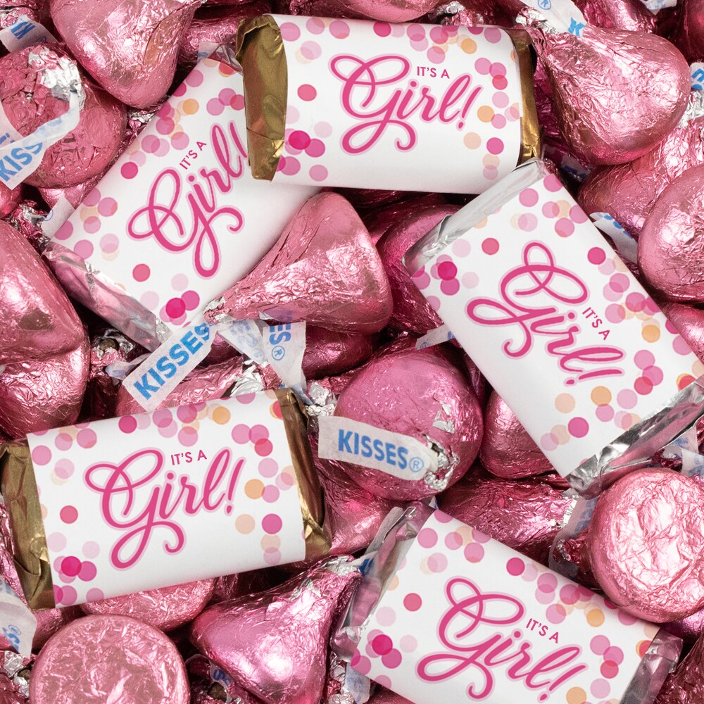 131 Pcs It&#x27;s a Girl Baby Shower Candy Party Favors Hershey&#x27;s Miniatures &#x26; Pink Kisses (1.65 lbs, Approx. 131 Pcs)