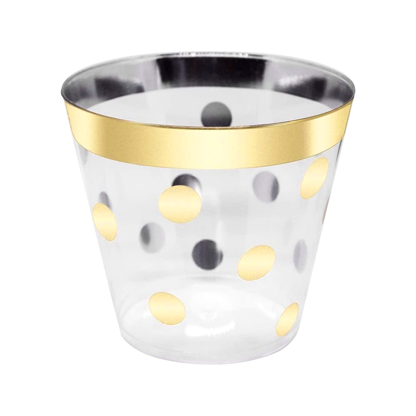 Clear with Gold Dots Round Disposable Plastic Party Cups - 9 Ounce (240 Cups)