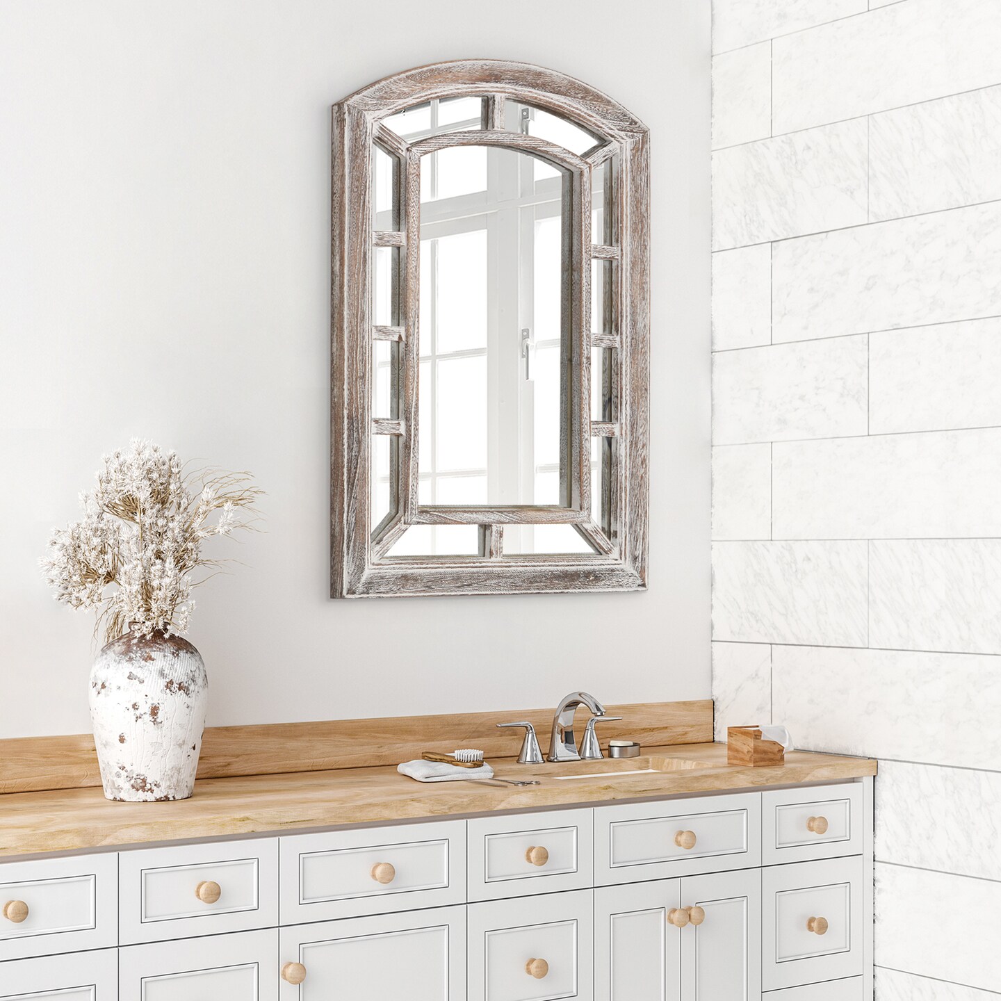Americanflat Mirror in Natural Sycamore - Irregular Wall Mirror for Bathroom, Living Room, Entryway Hall, and Decorative Mirror for Bedroom