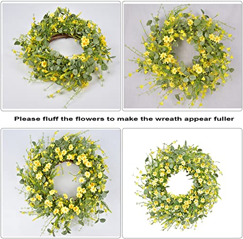 24 inches Artificial Daisy Wreath - Eucalyptus Wreath with Yellow Flower Wreath Spring Summer Wreath for Front Door Wall Decor