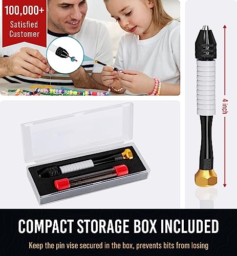 Pin Vise Small Hand Drill for Jewelry Making - Manual Craft Drill Sharp HSS Micro Mini Twist Drill Bits Set for Resin, Rotary Tools for Wood, Jewelry, Plastic, Miniature - Golden