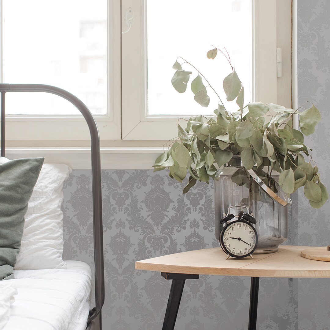 Tempaper Damsel Textured Peel and Stick Wallpaper Metallic Platinum
