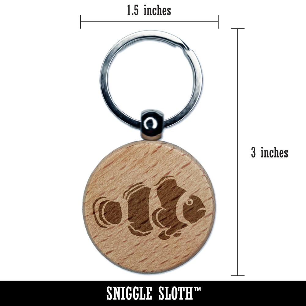 Clownfish Clown Fish Engraved Wood Round Keychain Tag Charm