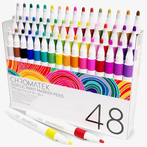CHROMATEK Acrylic Paint Pens for Rock Painting, Ceramic, Glass, Wood. 48 Vibrant Opaque Colors. Medium Tip. Waterproof. Quick Drying. Never Fade.