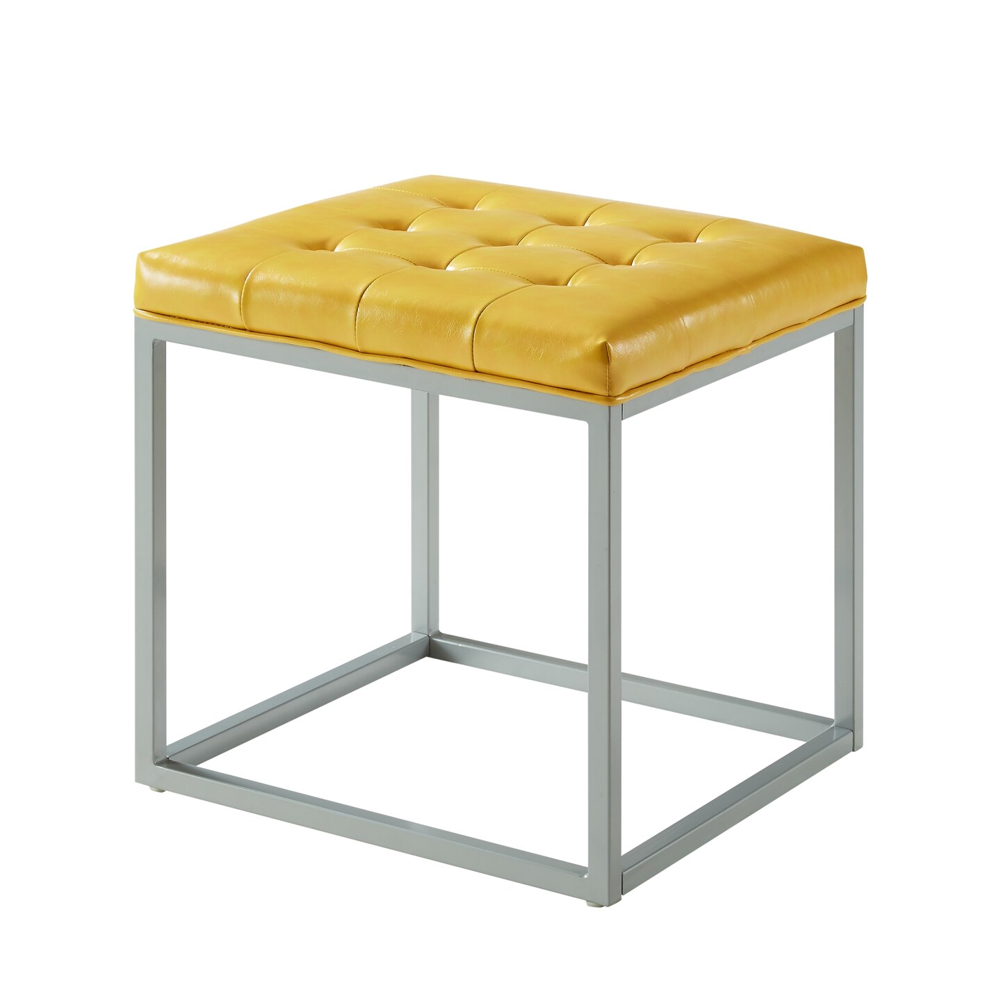 Lucas PU Leather Button Tufted Metal Frame Cube Ottoman