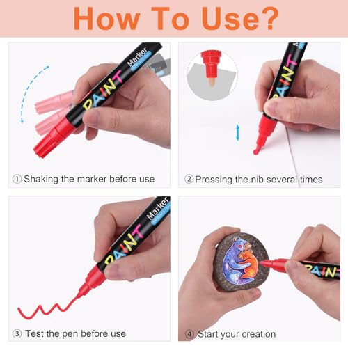 20 Colors Paint Pens Paint Markers, Oil-Based Waterproof Paint Marker Pen Set, Never Fade Quick Dry and Permanent, Works on Rocks Painting, Wood, Fabric, Plastic, Canvas, Glass, Mugs