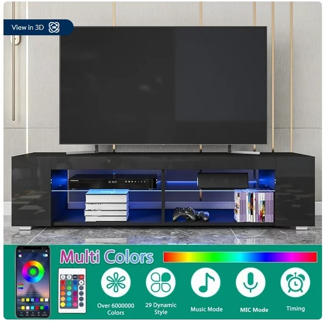 LED TV Stand TV Cabinet with Four Open Shelves and a Side Bookshelf for TVs up to 65&#x22; Contemporary Media Console Entertainment Centre for Television