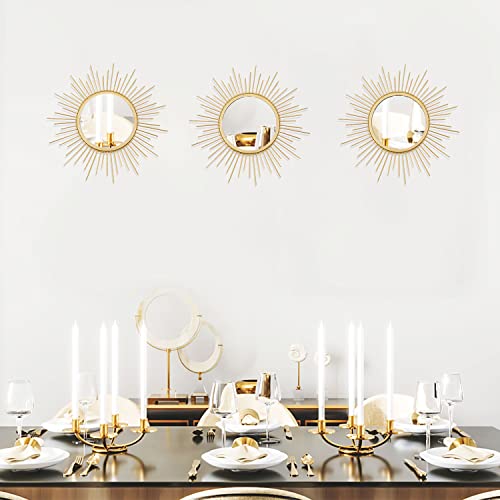 3 Pack Sunburst Wall Mirror Metal Wall Mounted Mirrors Bling Home Decorative Hanging Wall Art for Living Room Bedroom-Sunburst Gold