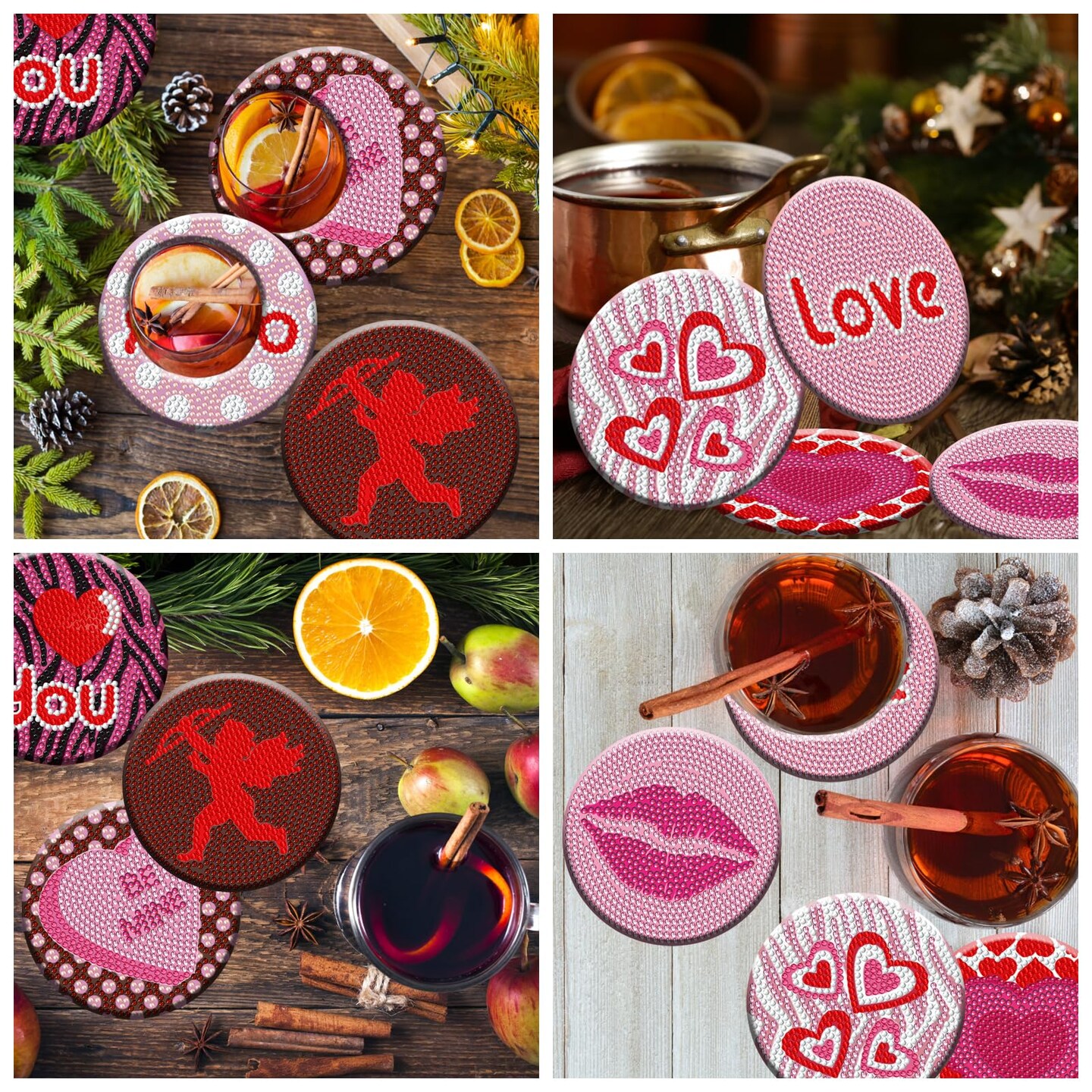 Denylo pro 8 Pcs Valentine's Day Diamond Art Painting Coasters