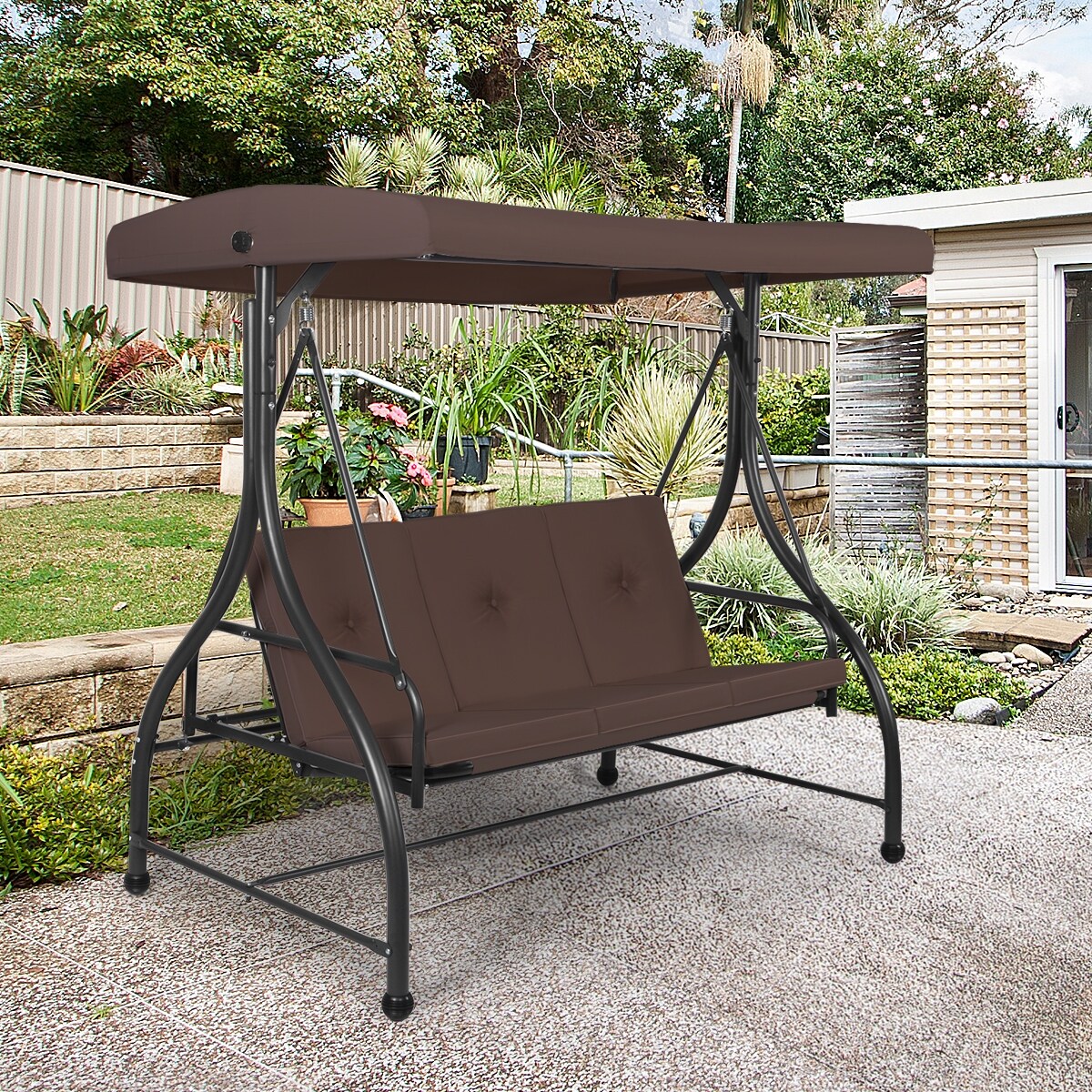 3 Seats Converting Outdoor Swing Canopy Hammock with Adjustable Tilt Canopy