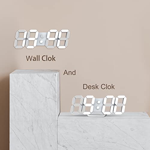 3D Wall Clock Desk Auto Dimming 12/24 Hour Date Temperature Home Decor Remote Control Silent Snooze USB Nightlight Bedroom Living Room Kitchen Office 9.7inch Cool White