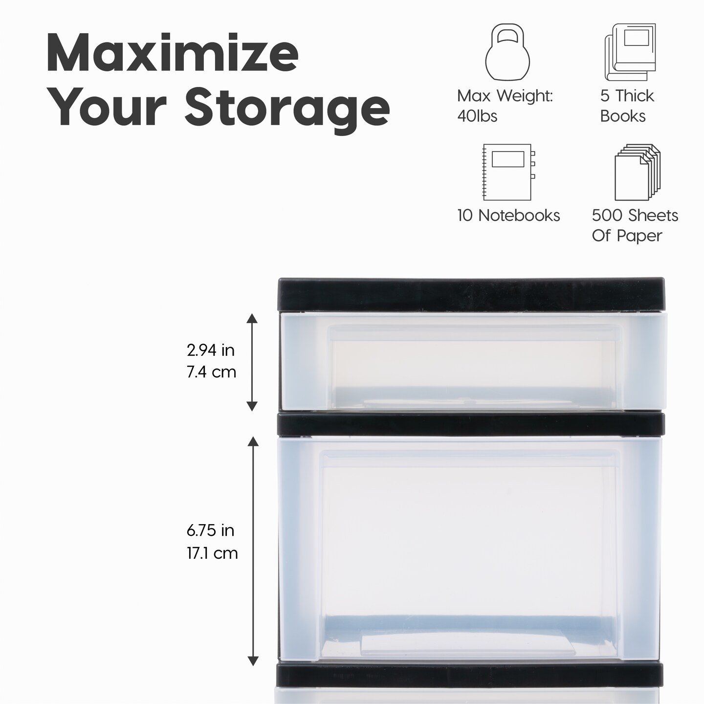 IRIS USA 5 Drawer Rolling Storage Cart with Organizer Top, White