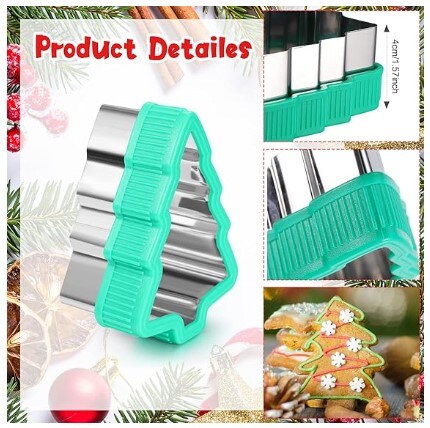 15-Piece Christmas Cookie Cutters Set for Xmas Holiday Party Favors Baking Stainless Steel Cutters Set Including Tree, Snowflake, Santa Claus, Gingerbread Man, Snowman, Elk, and Other Shapes