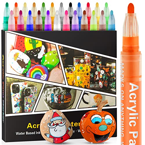 Acrylic Paint Pens Markers -12 Color Waterproof Paint Pens for Rock Painting  Graffiti Stone Ceramic Glass