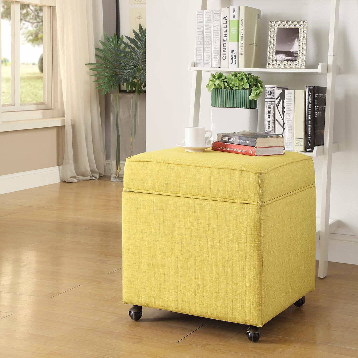 Laurie Linen Upholstered Rolling Cube Storage Ottoman
