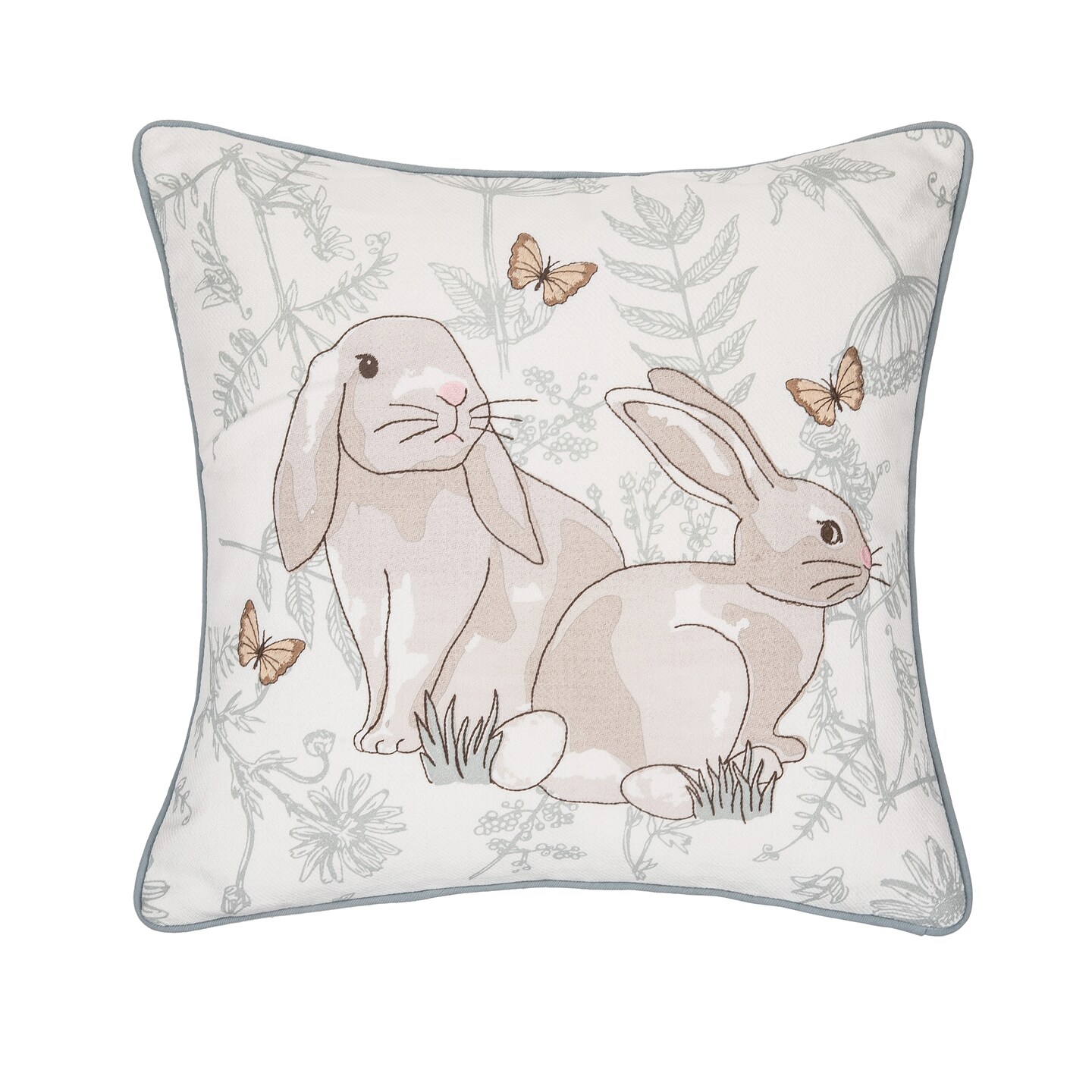 18&#x22; x 18&#x22; Garden Toile Easter Bunnies Embroidered Decorative Throw Pillow