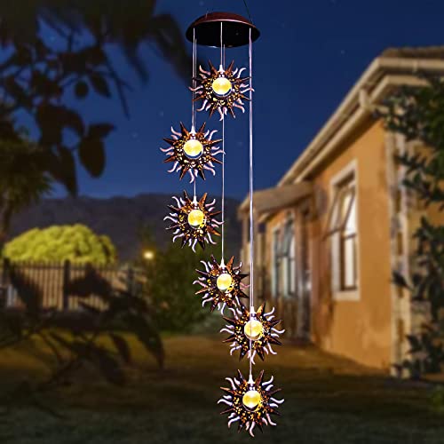 Solar Wind Chimes for Outside Warm LED Sun Hanging Solar Garden Lights Unique Outdoor Decor for Patio Yard Home Lawn