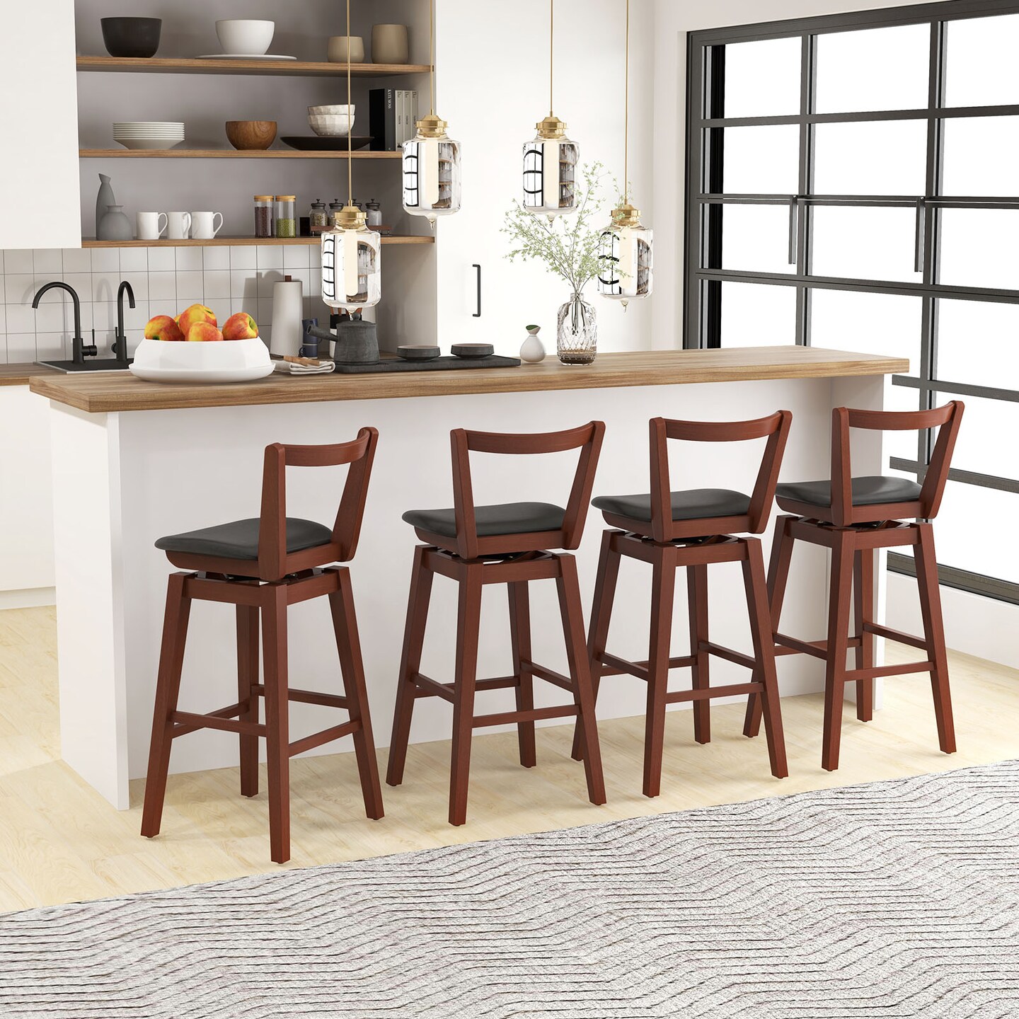 Costway Swivel Counter Height Bar Stool 26&#x27;&#x27; Upholstered PU Leather Hollow Backrest