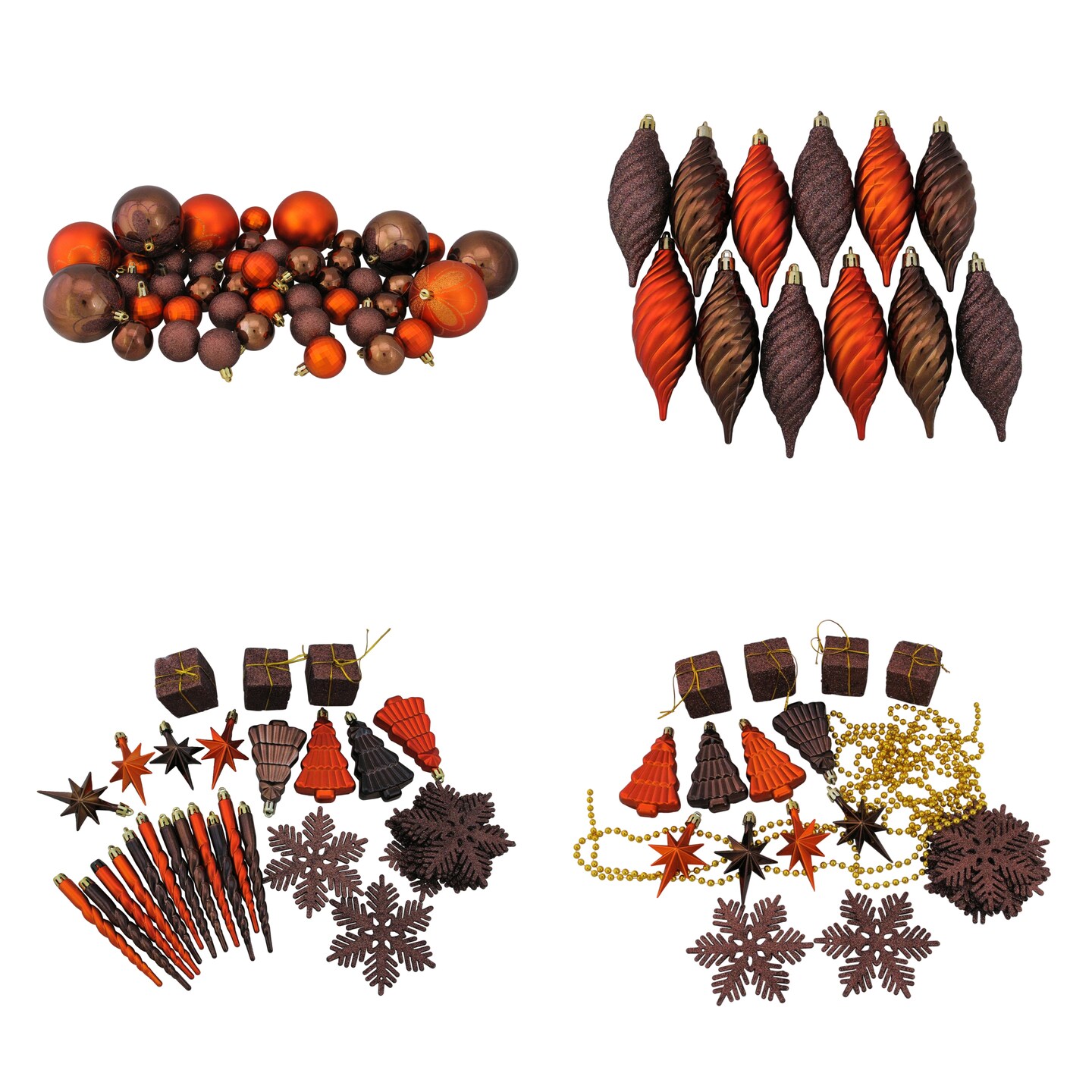Northlight 125ct Chocolate Brown and Burnt Orange Shatterproof 4-Finish Christmas Ornaments 5.5&#x22; (140mm)