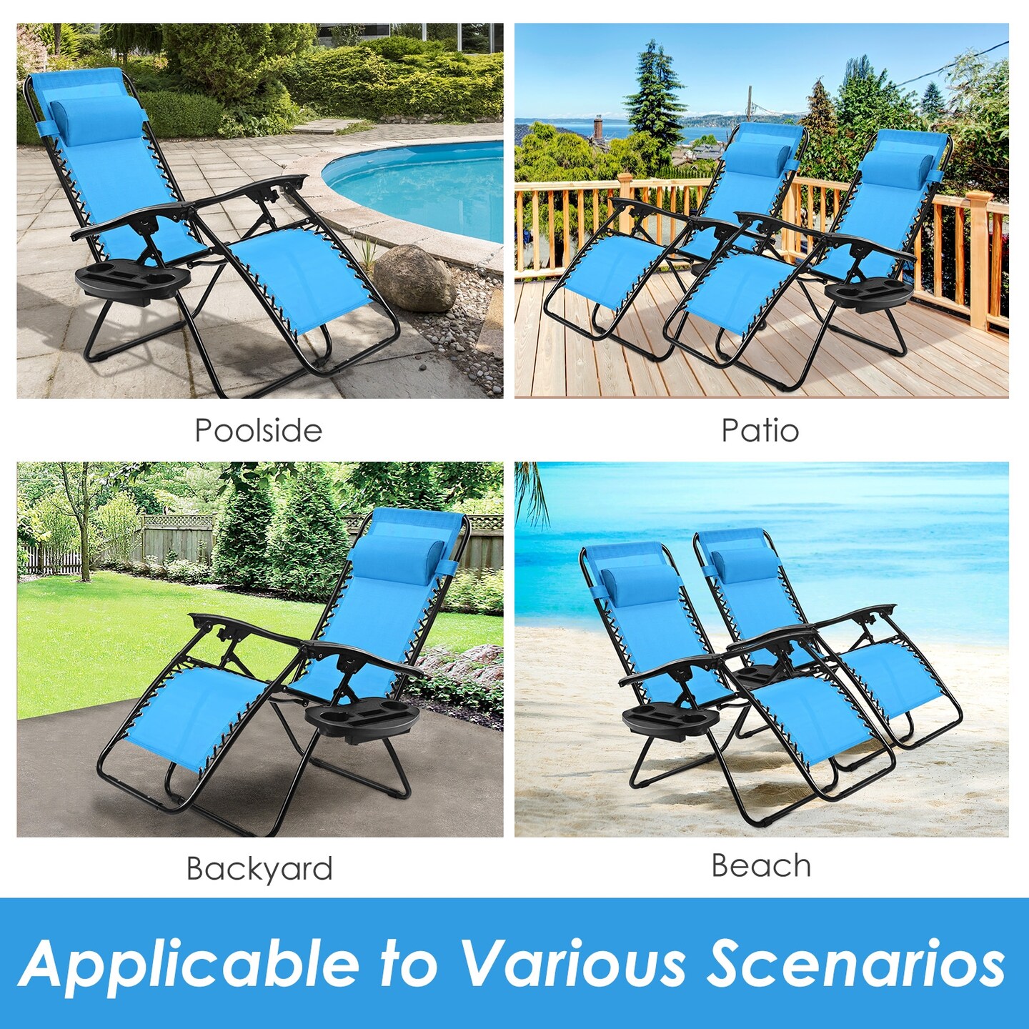 Outdoor Folding Zero Gravity Reclining Lounge Chair with Utility Tray