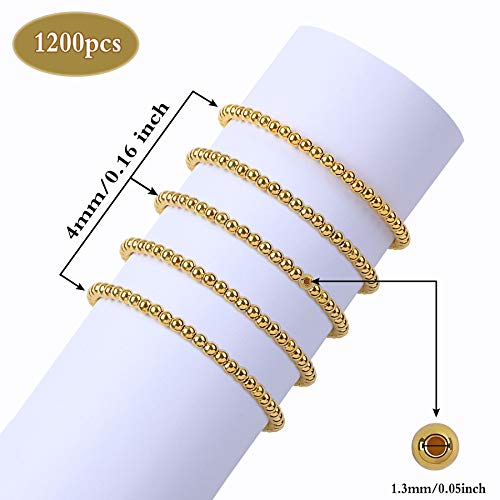 1200Pcs 4mm Smooth Round Beads Gold Spacer Loose Ball Beads for Bracelet Jewelry Making Craft