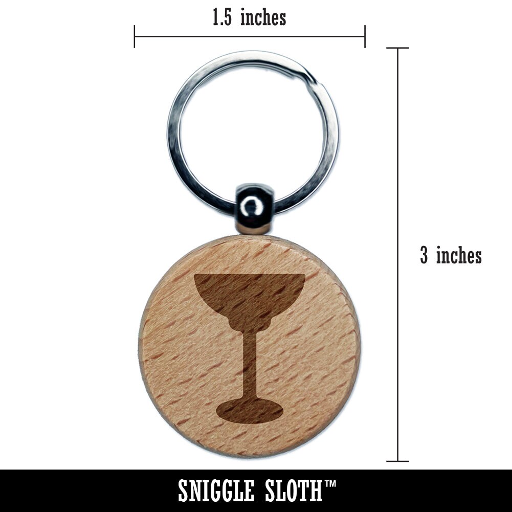 Margarita Glass Engraved Wood Round Keychain Tag Charm