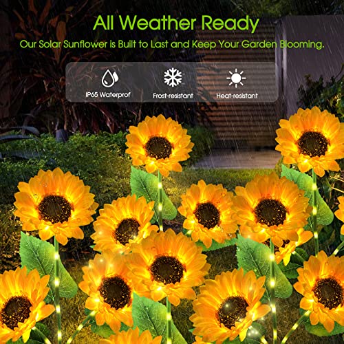 3 Pieces Solar Lights with 9 Sunflower Lights - Outdoor Garden Decor - Upgraded Solar Garden Lights , Waterproof Solar Outdoor Lights Auto ON/Off Solar Decorative Lights for Garden, Patio