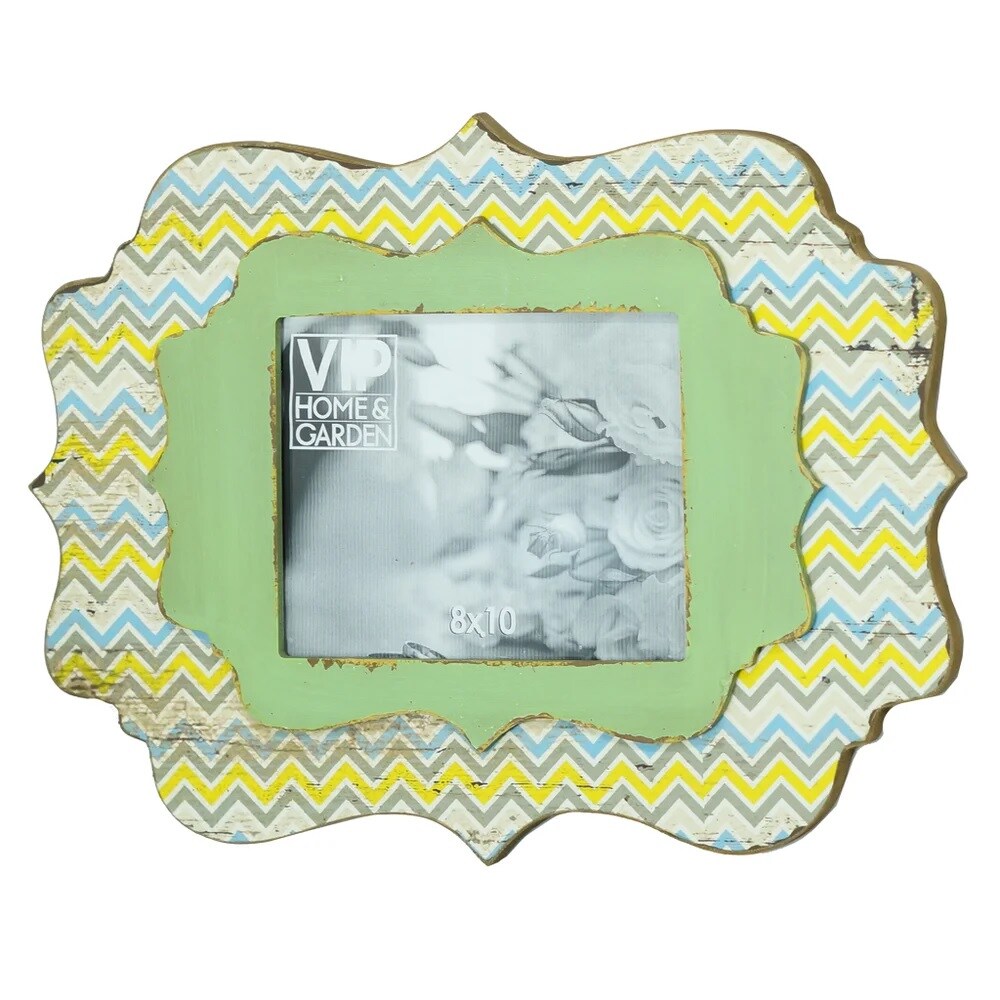 Creative Design 22&#x22; Green and Yellow Chevron Distressed Photo Frame