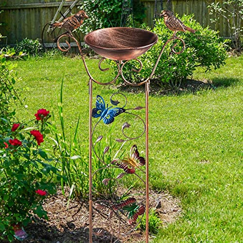 1 Pack Bird Bath with Garden Trellis for Climbing Plants Outdoor 2 in 1 Bird Baths Bowl,Bird Bath for Outdoors Birdfeeder with Metal Antique Iron Easy to Install Detachable T