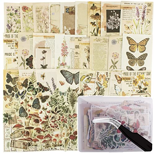 200Pcs Vintage Scrapbook Stickers, Aesthetic Junk Journal Stamping Supplies  Kit, Scrapbooking Ephemera Washi Paper for Bullet Journaling Planners