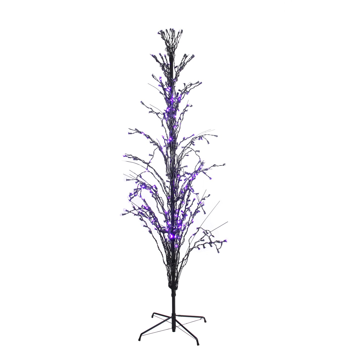 Northlight 4&#x27; Pre-Lit Black Cascade Outdoor Halloween Twig Tree, Purple Lights